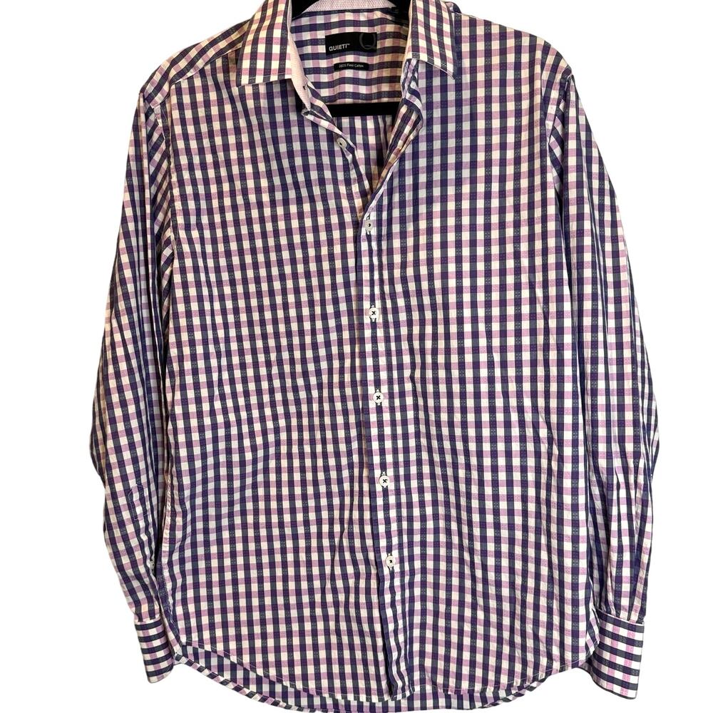 Quieti Shirt Mens Small Purple White Preppy Gingham Long Sleeve Button Down